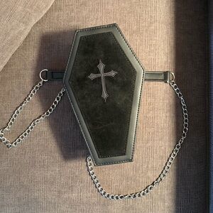 Black Coffin Crossbody Bag with Chain